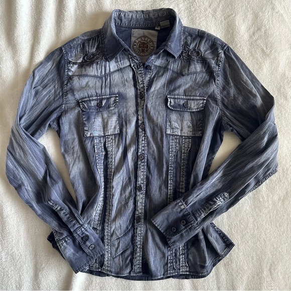 Platini Jeans Cougar Tops - Platinum Jeans Cougar Button Down Long Sleeve Western Shirt Sz XL